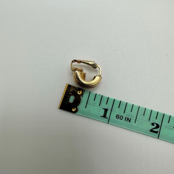 Christian Dior Gold Tone Rhinestone Small Half Hoop Clip On Earrings Vintage - Picture 7 of 7